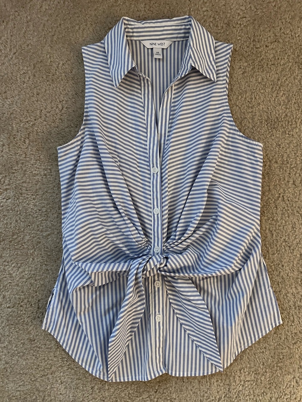 Nine West Blue and White Striped Sleeveless Tie-Front Top NWOT Size XS